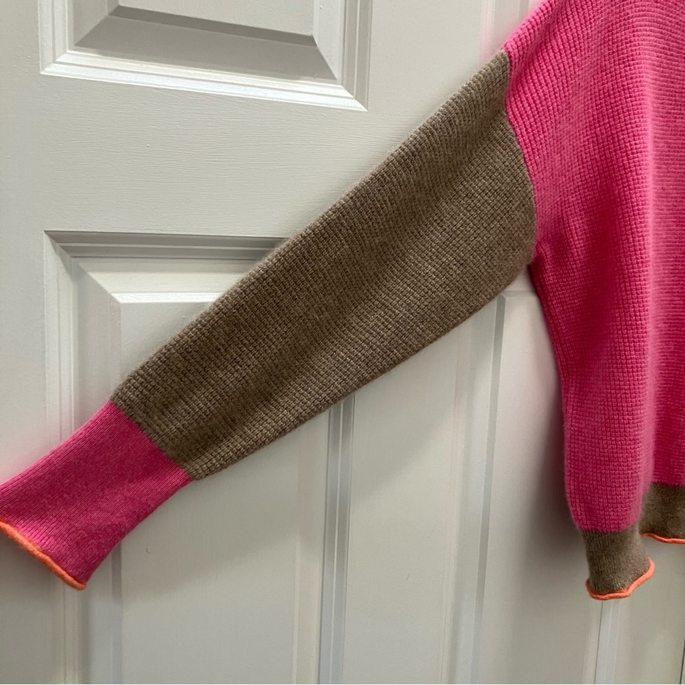 Maeve Anthropologie 100% Cashmere Colorblock Sweater Waffle Knit Pink Large - Picture 7 of 14